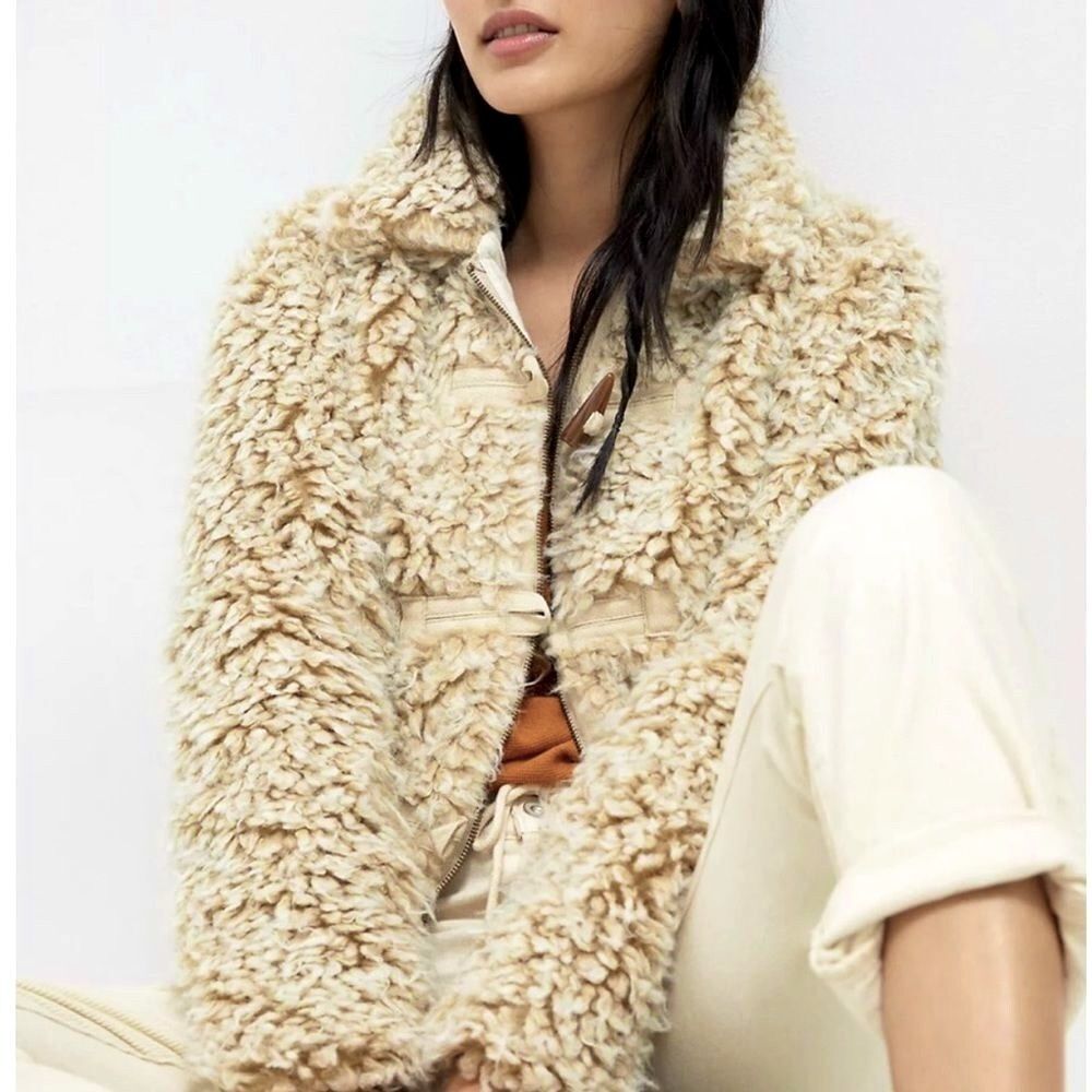 Anthropologie Brenna Beige/Tan Fake Fur Coat Jacket Size XS NWT
